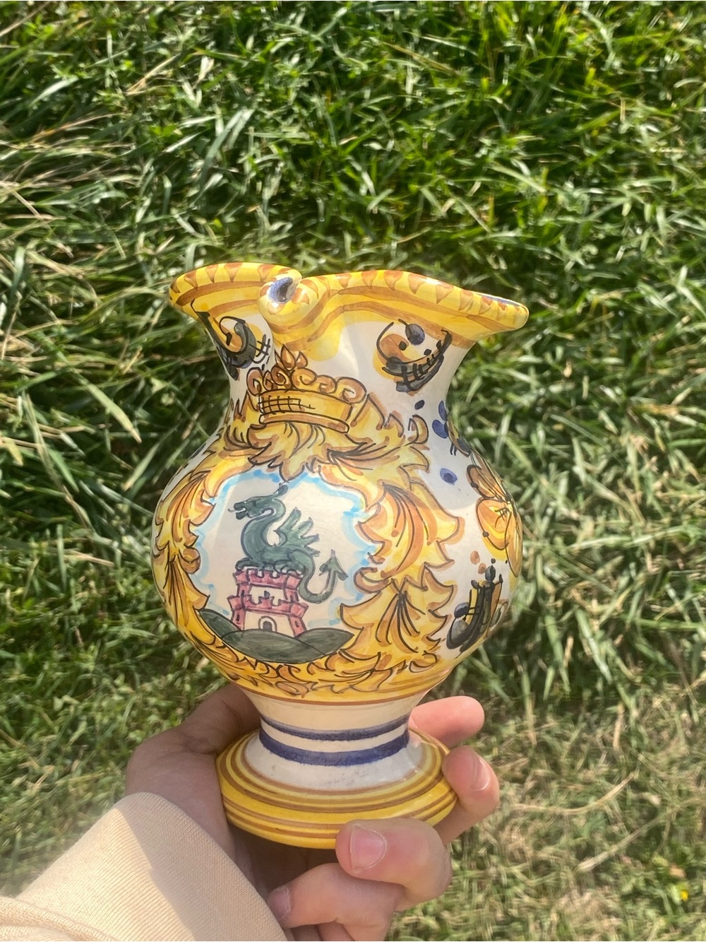 Vintage Svit Kamnik Slovenian Majolica Medieval Dragon Style Pottery Wine Jug